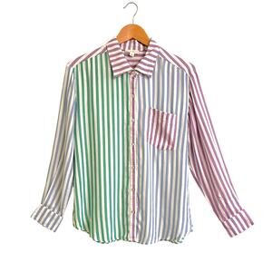 Roller Rabbit Pastel Lurex Striped  Button Down Shirt Size Small Soft